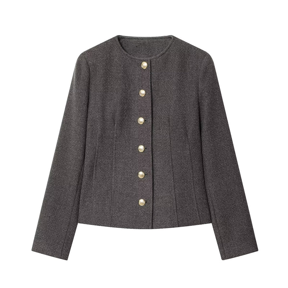 Women's O Neck slim single breasted Blazer Coat
