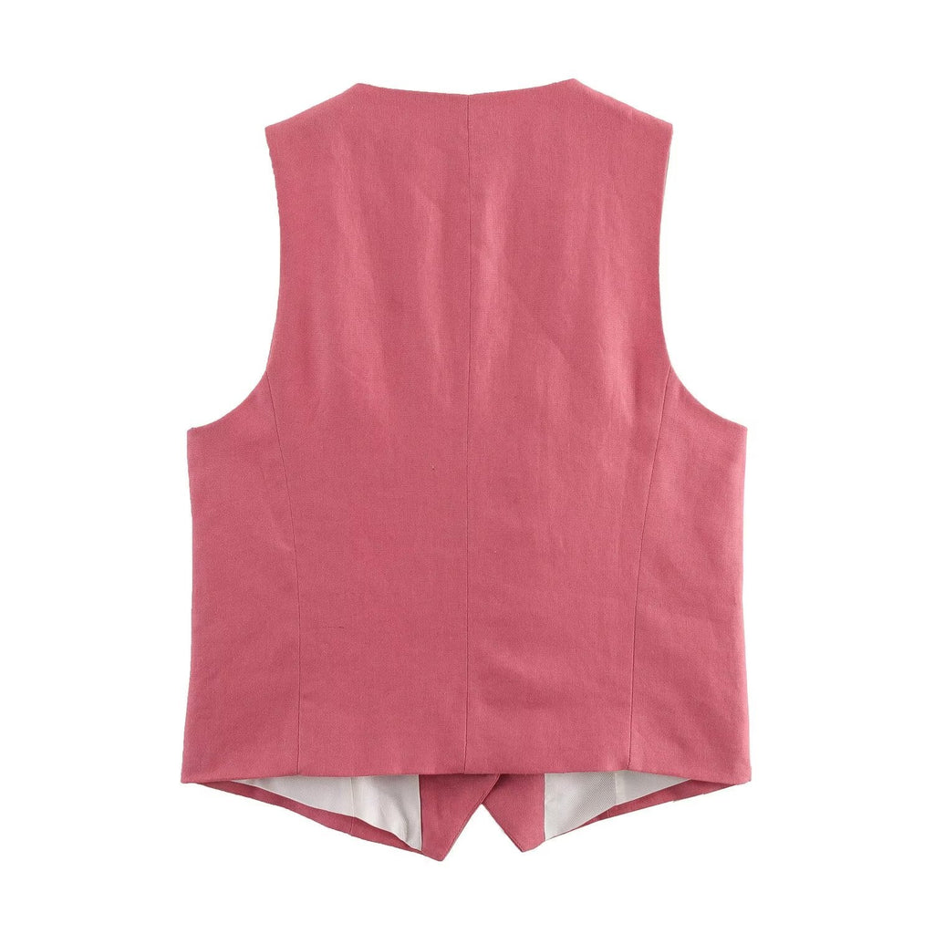 set woman 2 pieces2025 Fashion vest Vintage Female + Flax high waist shorts Women's suit