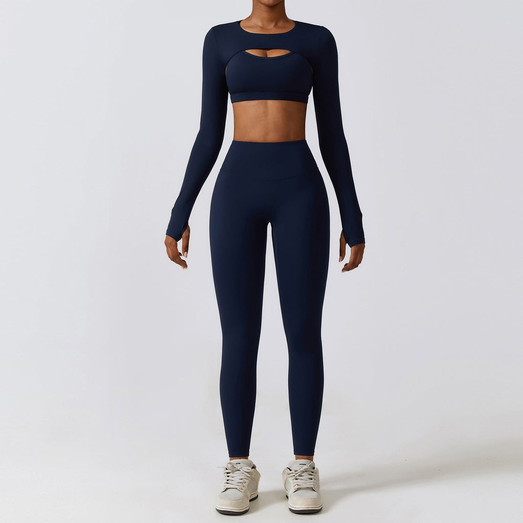 Women's New Autumn and Winter Tight-fitting Yoga Suit Nude Quick-drying Exercise Suit Slimming Fitness Suit Three-piece Suit