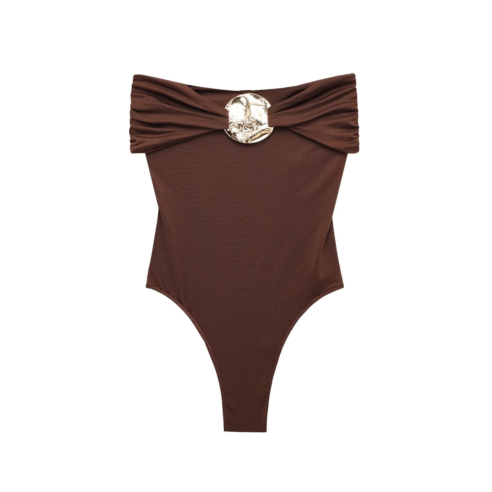 Ladies' new fashion pleated decoration tight strapless swimsuit retro sleeveless backless women's swimsuit