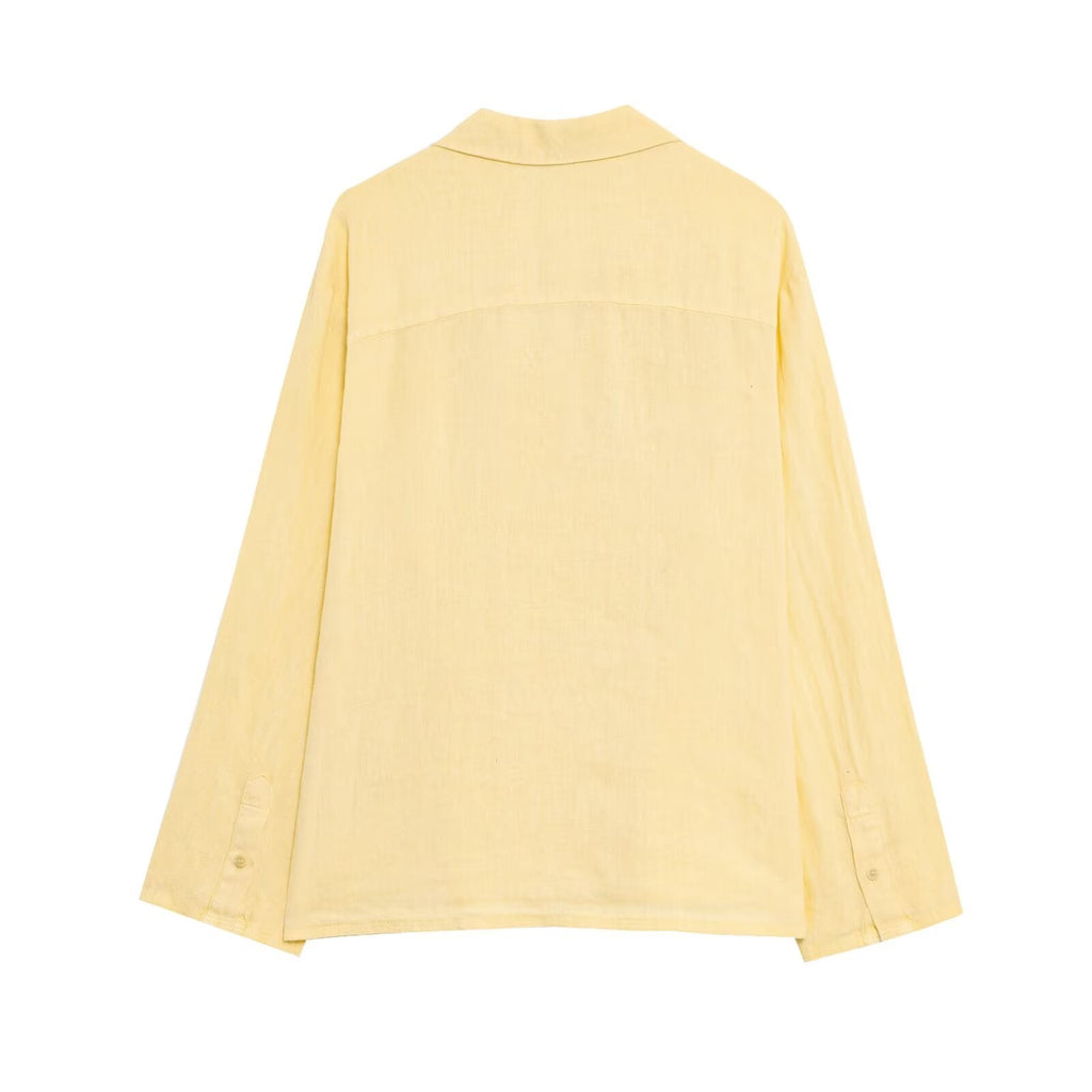 Women's new fashion casual Button-up shirt long sleeved linen blend shirt+Shorts Women's suit