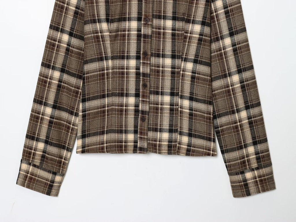 Women's new fashion slim single breasted plaid shirt