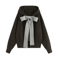 Women's bow decoration hooded knitted Coat