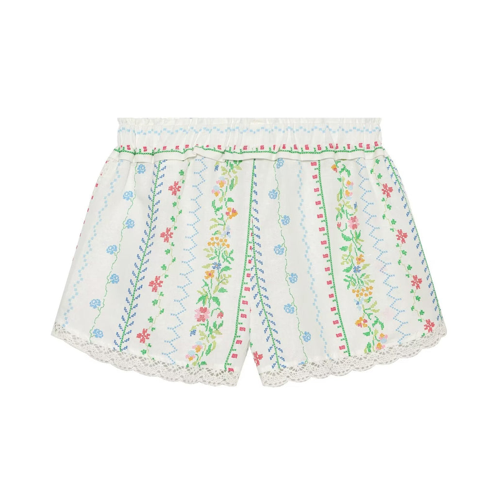 suit Women's 2 pieces linen blend printed asymmetrical top+shorts
