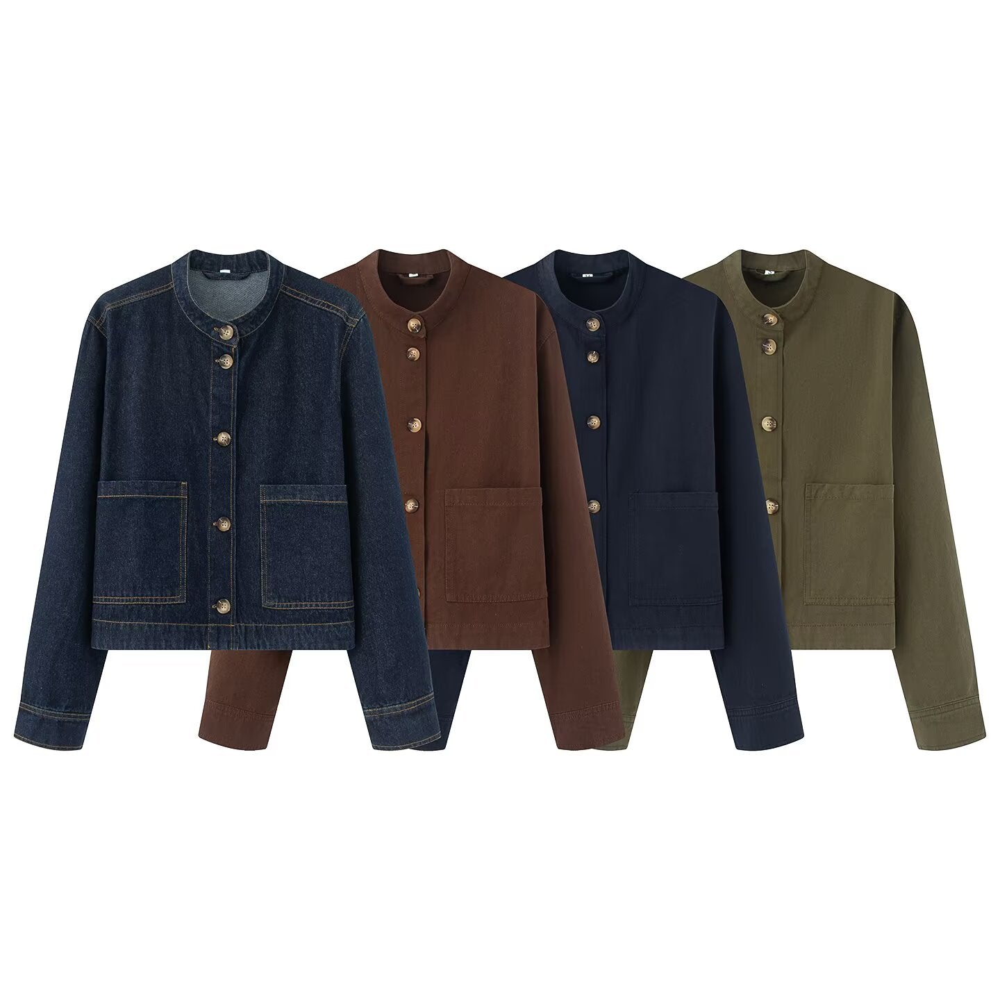 Women's casual stand collar twill coat