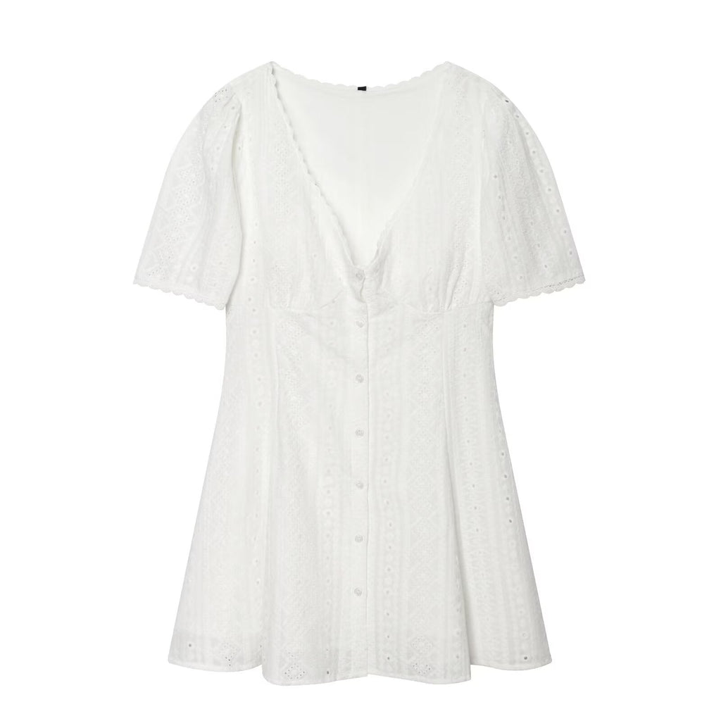 Women's hollow embroidery mini dress