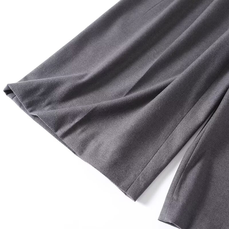 Women's loose pleated flannel wide leg cropped pants