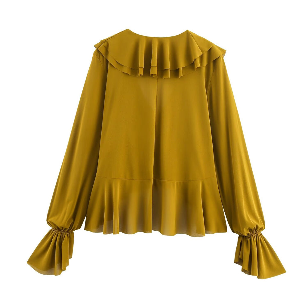 Women's new fashion layered decoration V-neck draped shirt