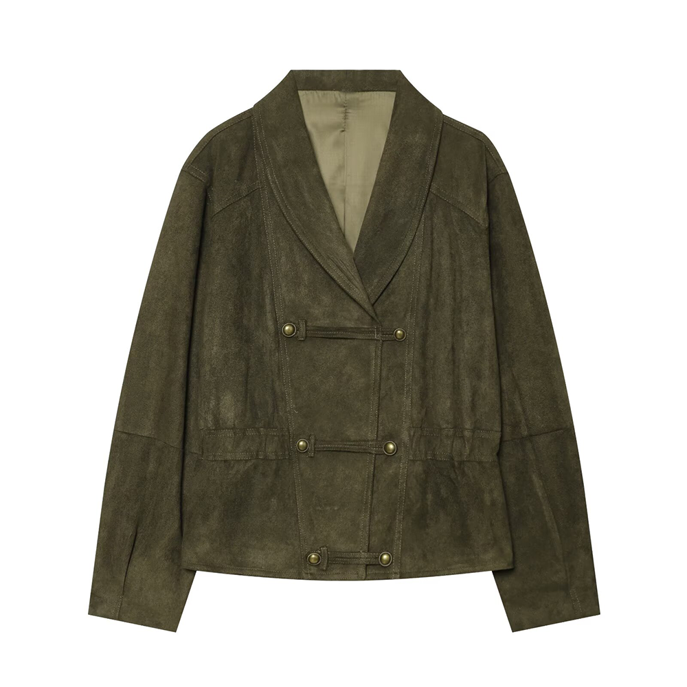 Women's Rope knot buckle decorative leather jacket Coat