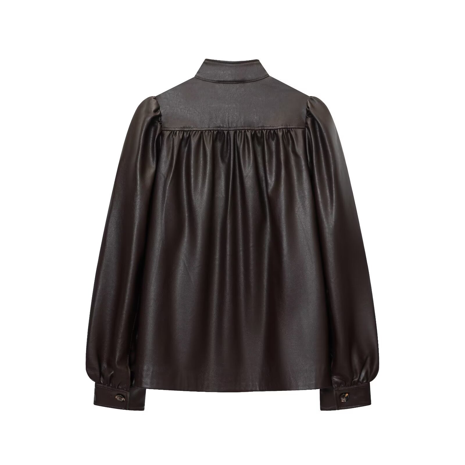 Women's pleated design stand collar faux leather jacket Coat