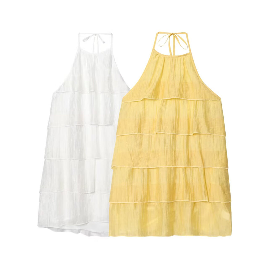 Women's chic fashion layered decoration hanging neck mini dress