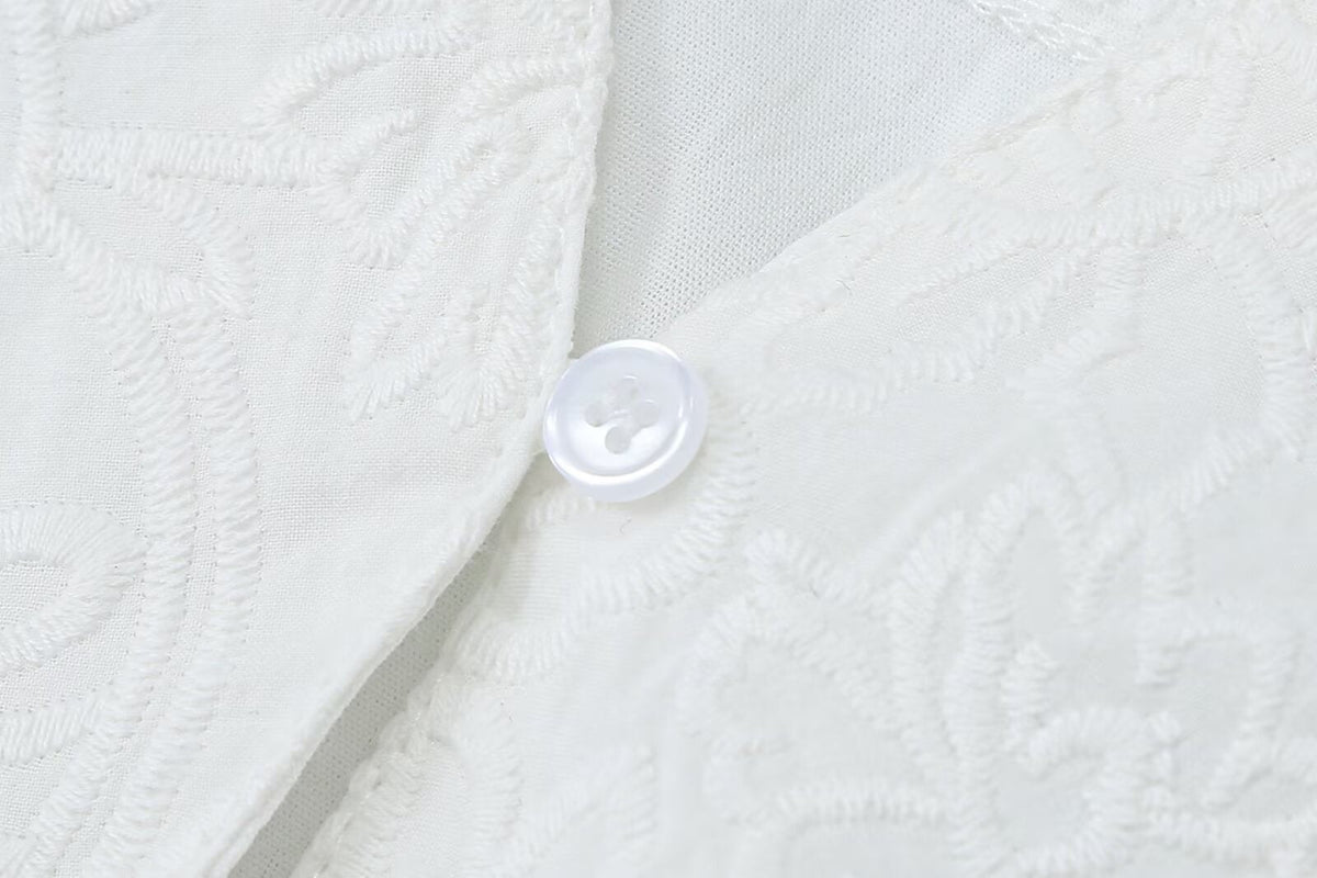 Women's embroidered V-neck poplin shirt