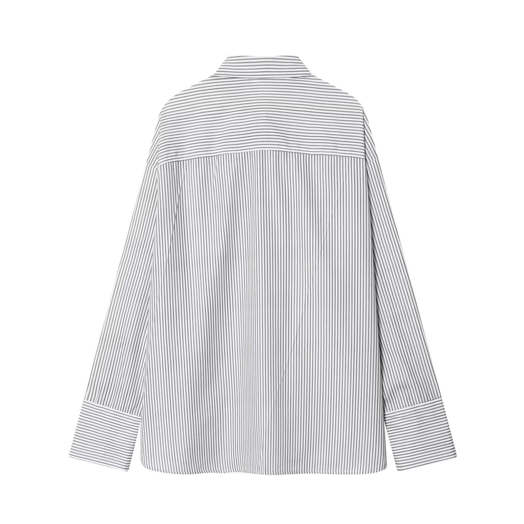 Women's New Scarf Decorative Striped Poplin Shirt