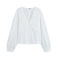 Women's embroidered V-neck poplin shirt