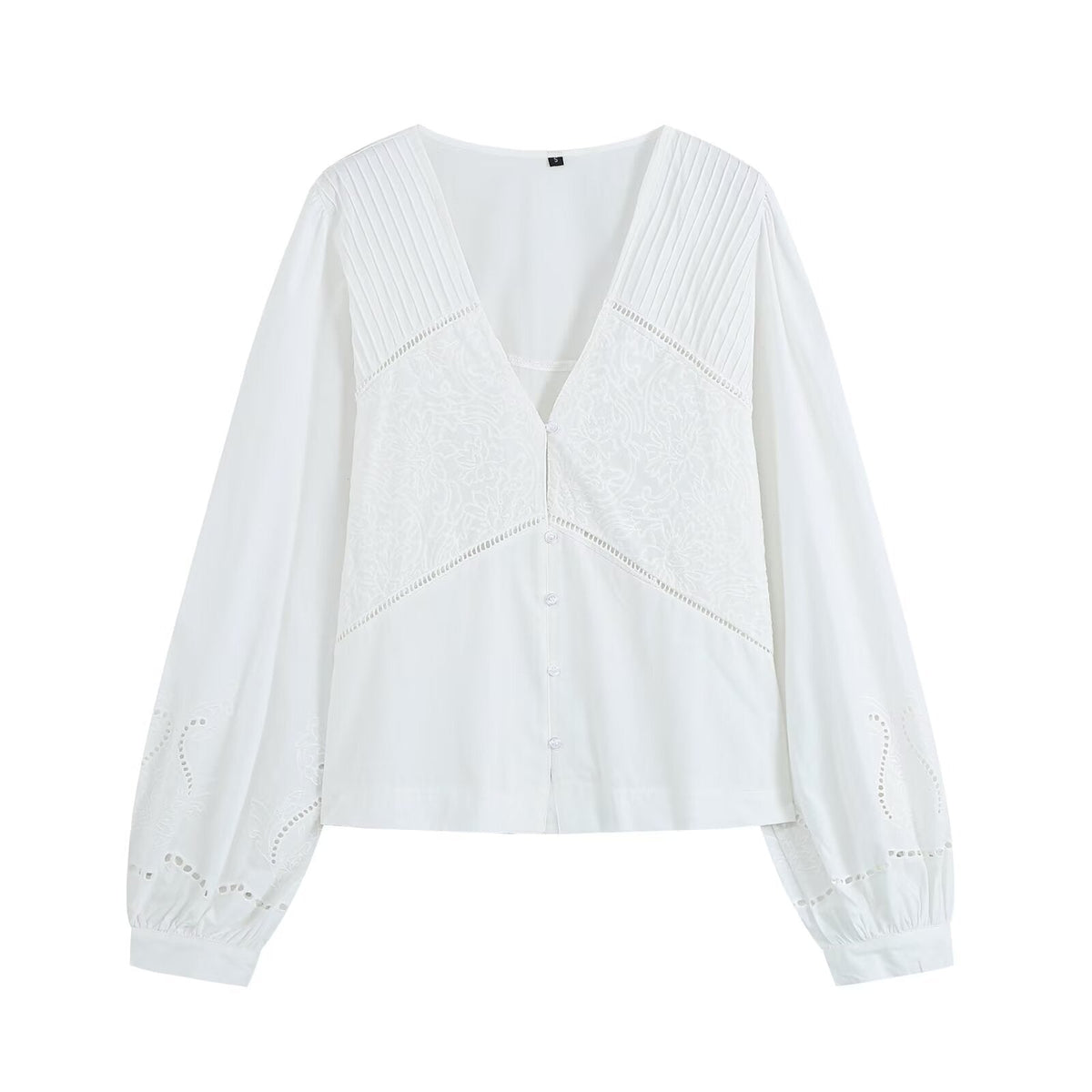 Women's embroidered V-neck poplin shirt