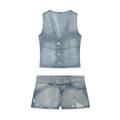 suit Women's 2 pieces slim denim vest style top+denim shorts