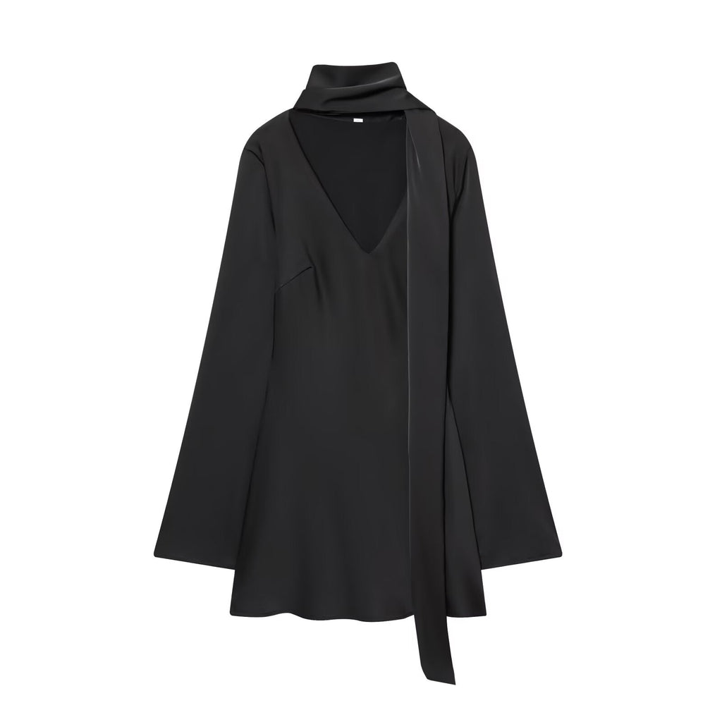Women's new scarf decoration satin texture mini dress