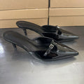Women's New Fashion Pointed Shallow-mouthed Hollow Buckle Decorated with Patent Leather Stiletto Slippers in Baotou.