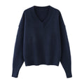 Women's soft textured loose V-neck knitted sweater
