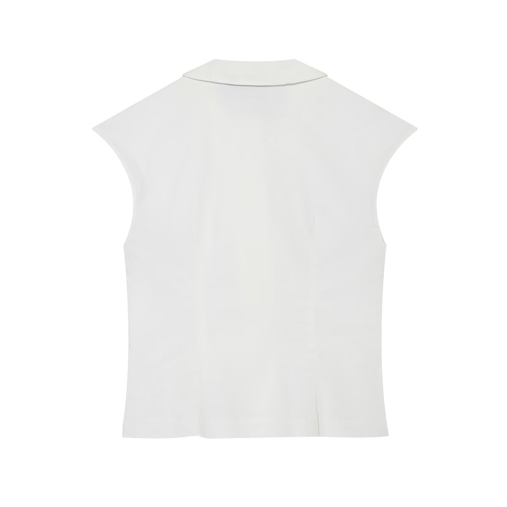 Women's breasted decorative sleeveless lapel top