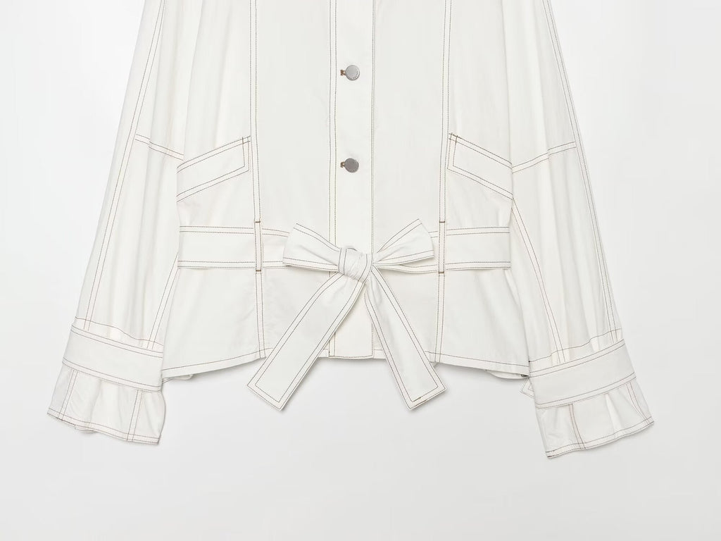 Women's contrasting bright line stand collar Coat