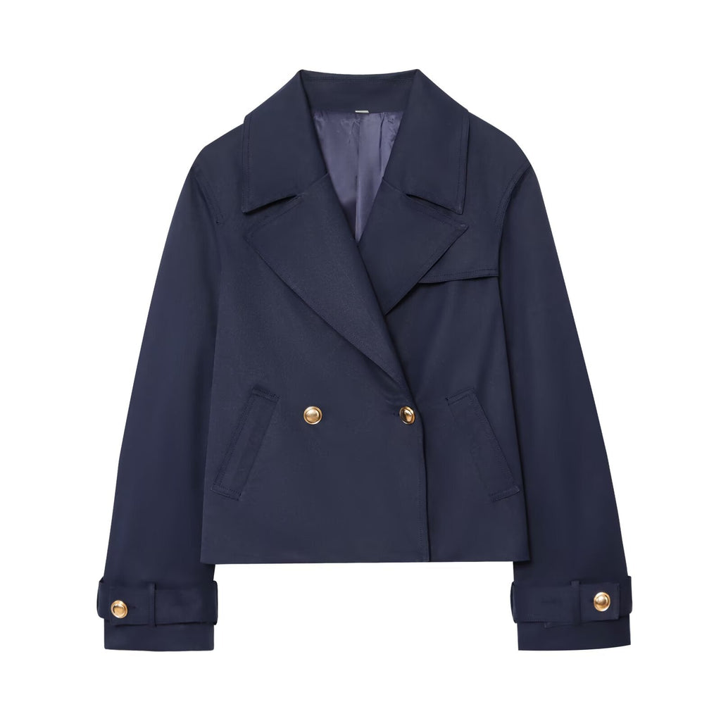 Women's new fashion casual double breasted short lapel Coat