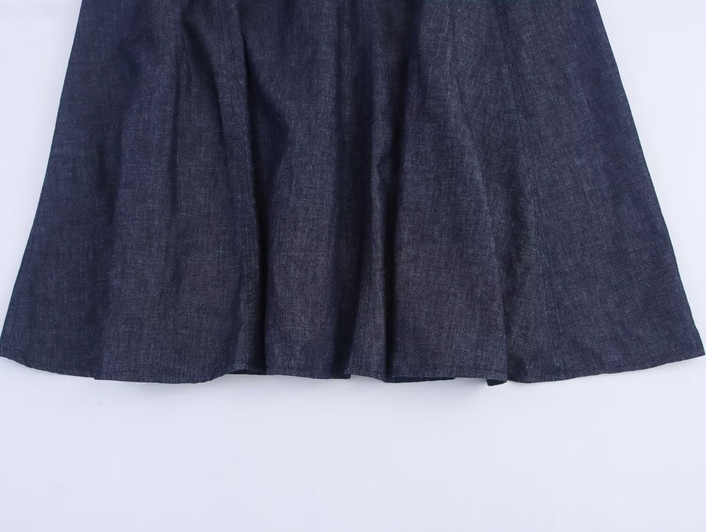 Women's new fashion sleeveless round neck denim Midi dress