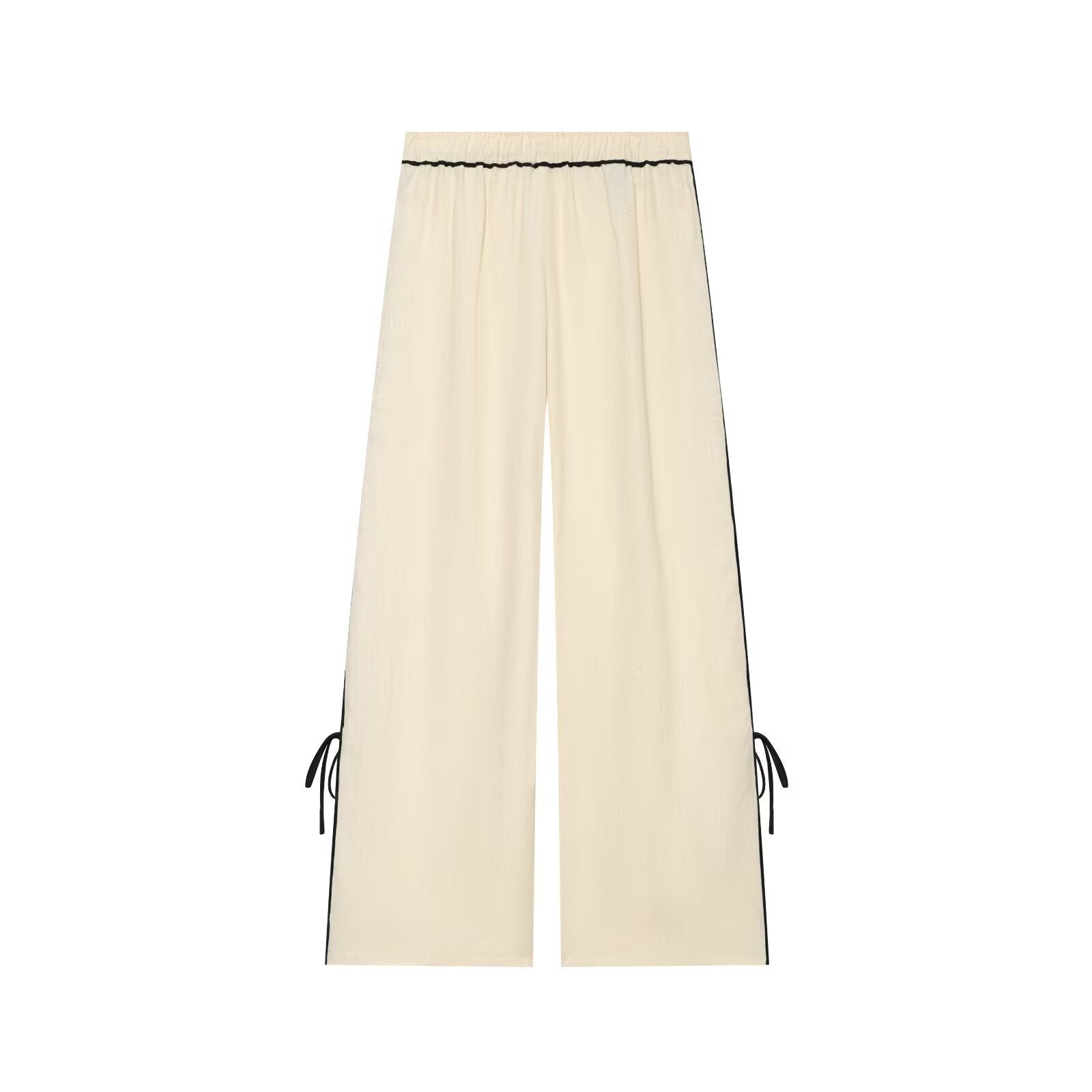 suit Women's 2 pieces lace up decorative linen blend shirt+wide leg pants