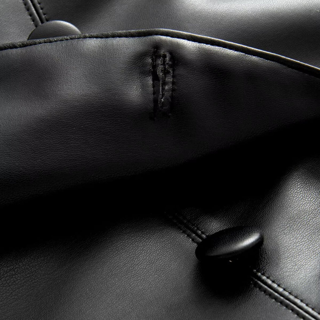 Women's slim double breasted faux leather Blazer Coat