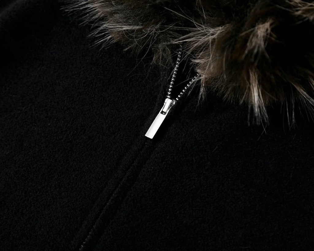Women's fur collar zipper hooded knitted cardigan
