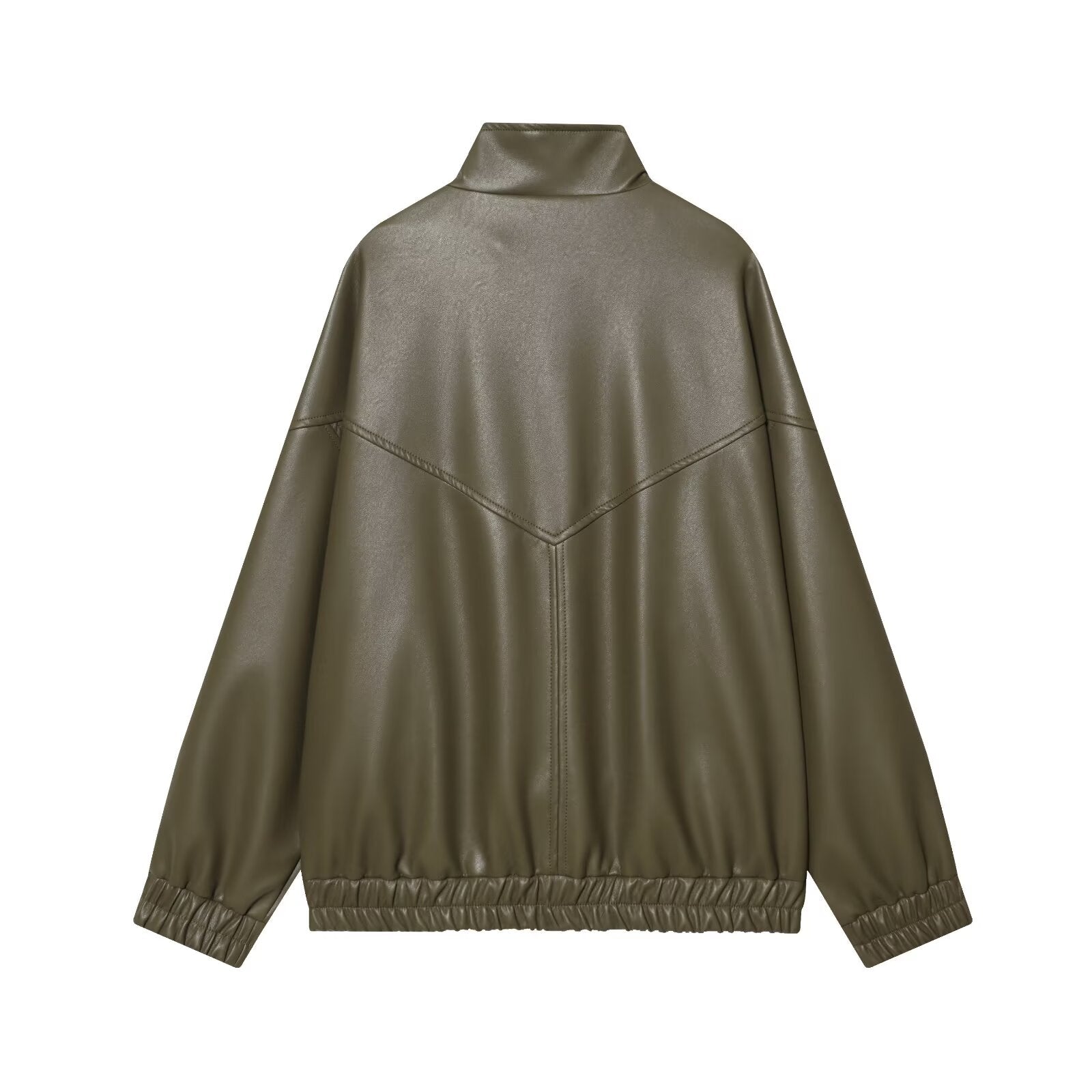 Women's standing collar faux leather pilot jacket Coat
