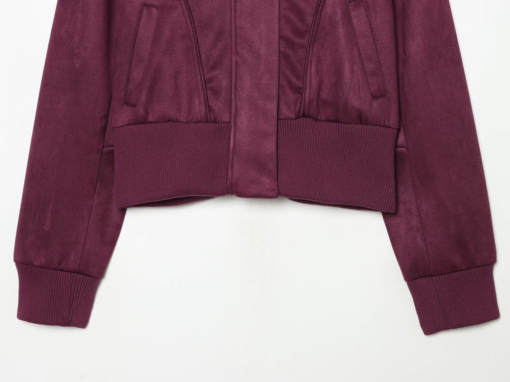 Women's Anti suede effect short stand collar Coat