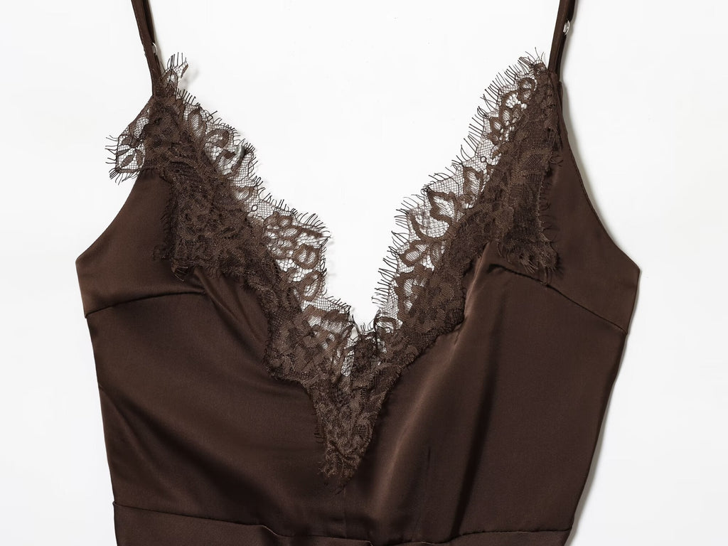 Women's New Fashion Sexy V-neck Lace suspender Mini Dress