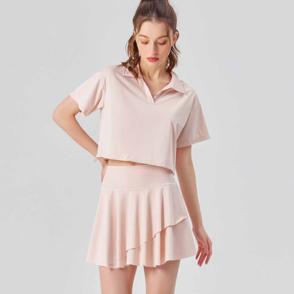 Women's sunscreen ice quick-drying sports T-shirt+fake two-piece sports tennis skirt