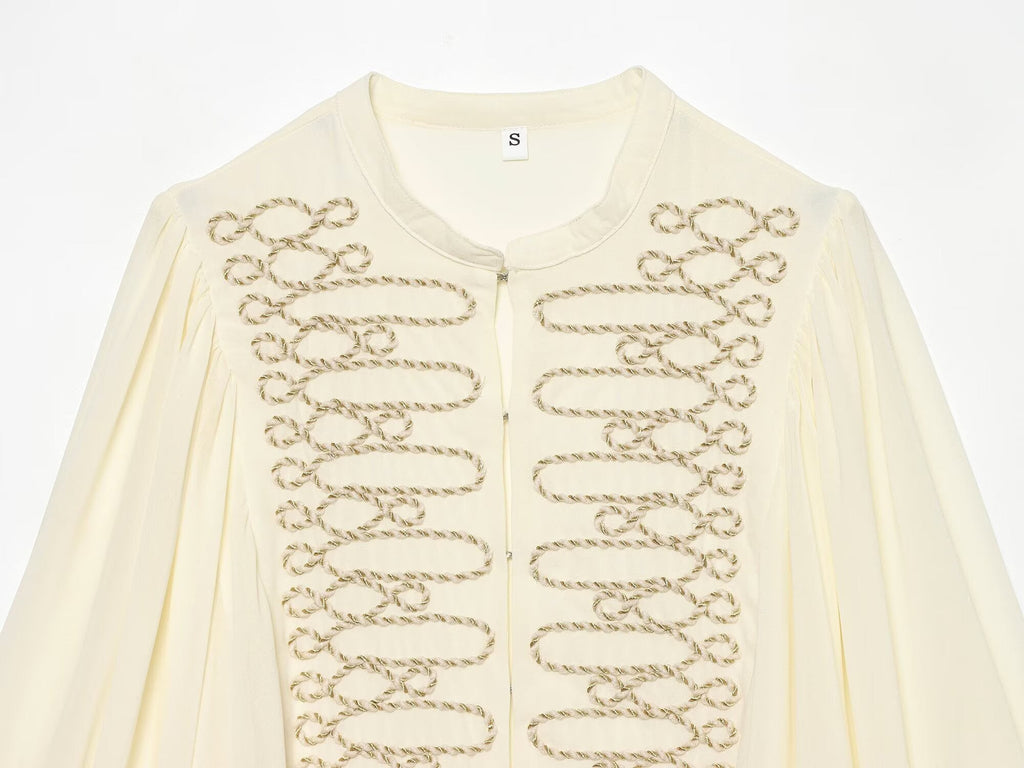 Women's long sleeved O Neck rope Knot button shirt