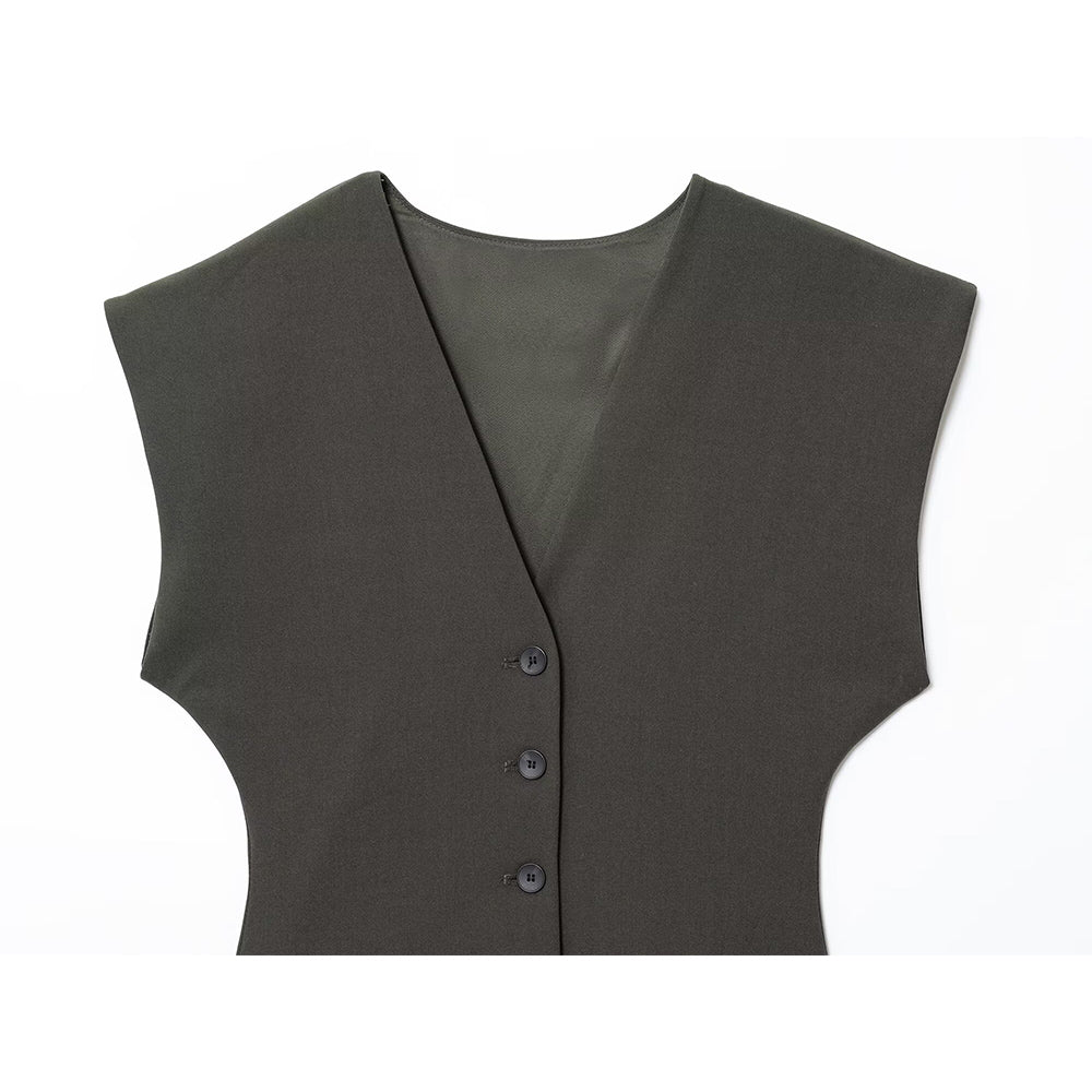suit Women's 2 pieces slim V-neck Button-up vest+Pants