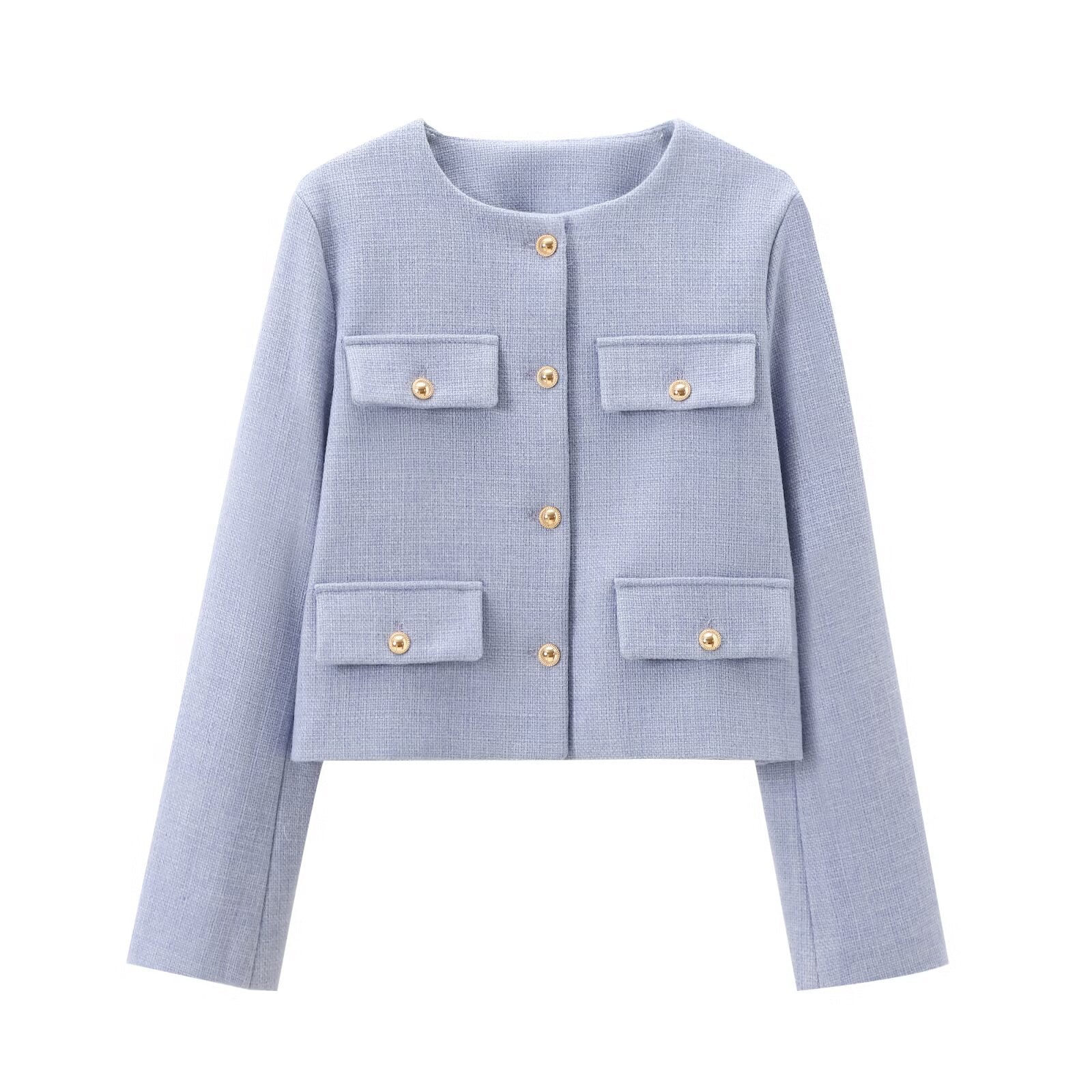 Women's new flip cover decoration short O Neck Blazer Coat