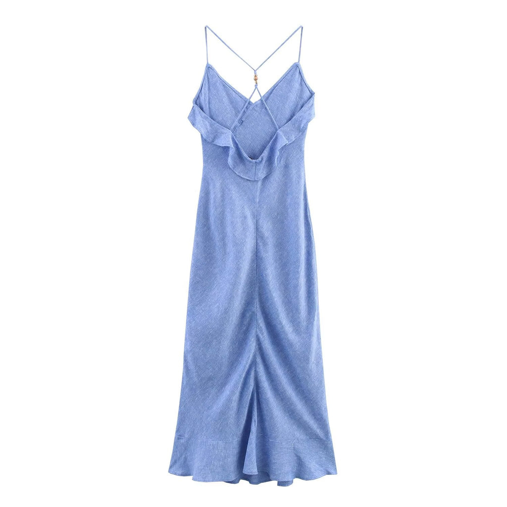 Women's summer new layered decoration slim suspender MIDI dress