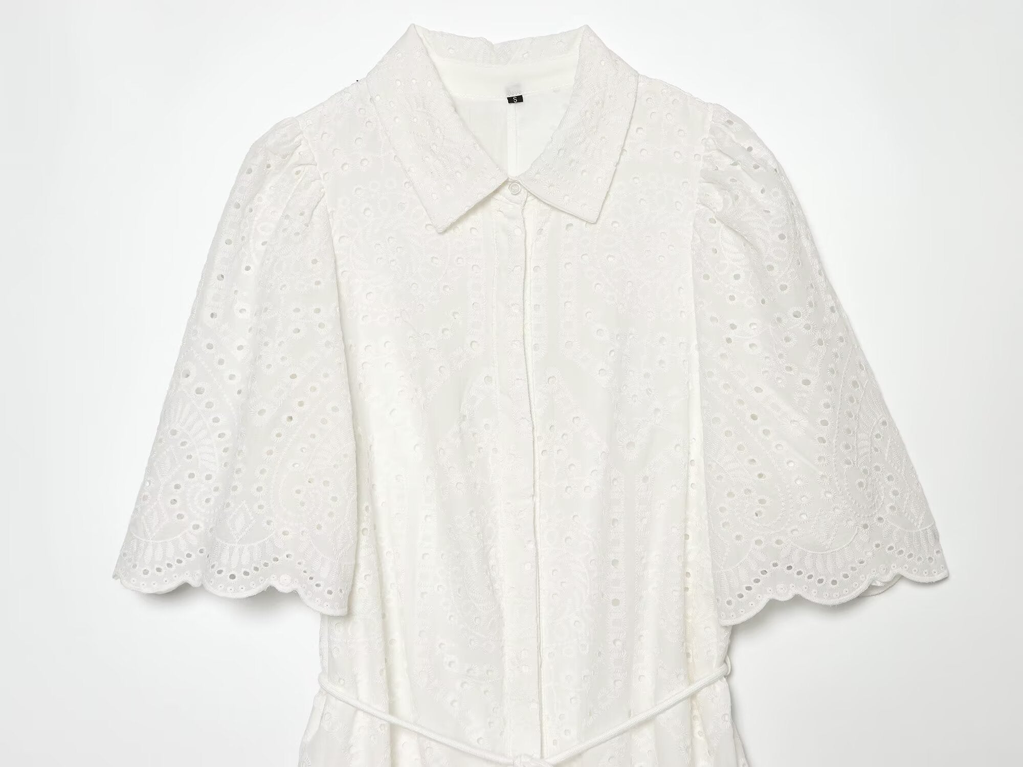 Women's hollowed out embroidered shirt style dress