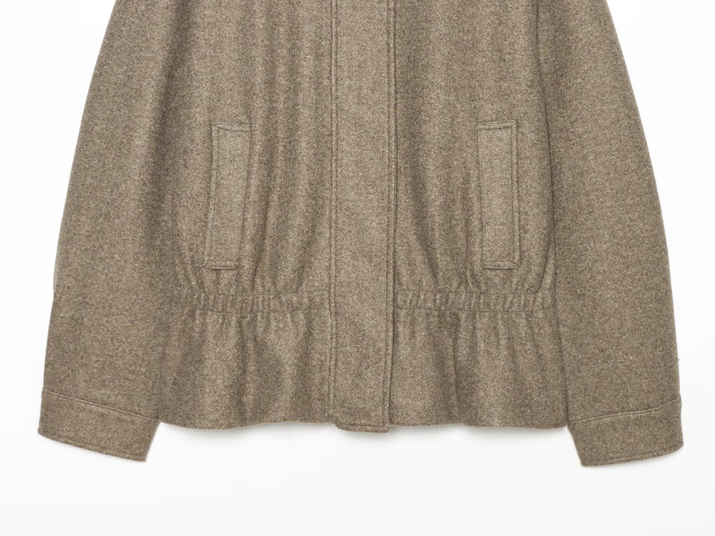 Women's soft textured stand collar pleated Coat