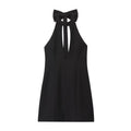 Women's new fashion bow decoration sexy hanging neck mini dress
