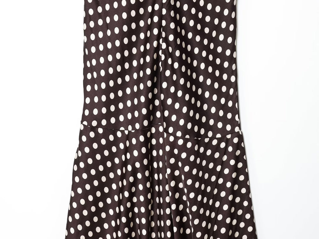 women's chic Fashion sexy wave point hanging neck MIDI dress