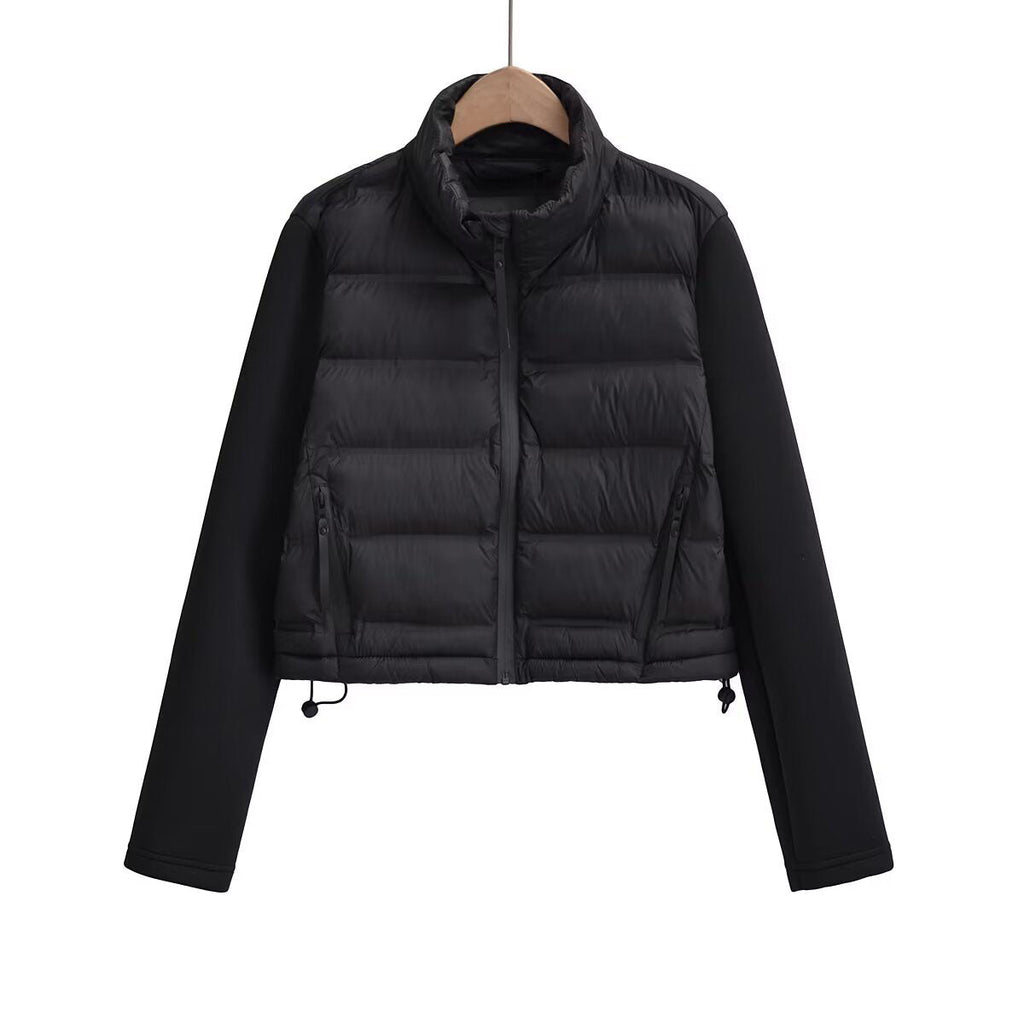 Women's short standing collar spliced cotton jacket Coat