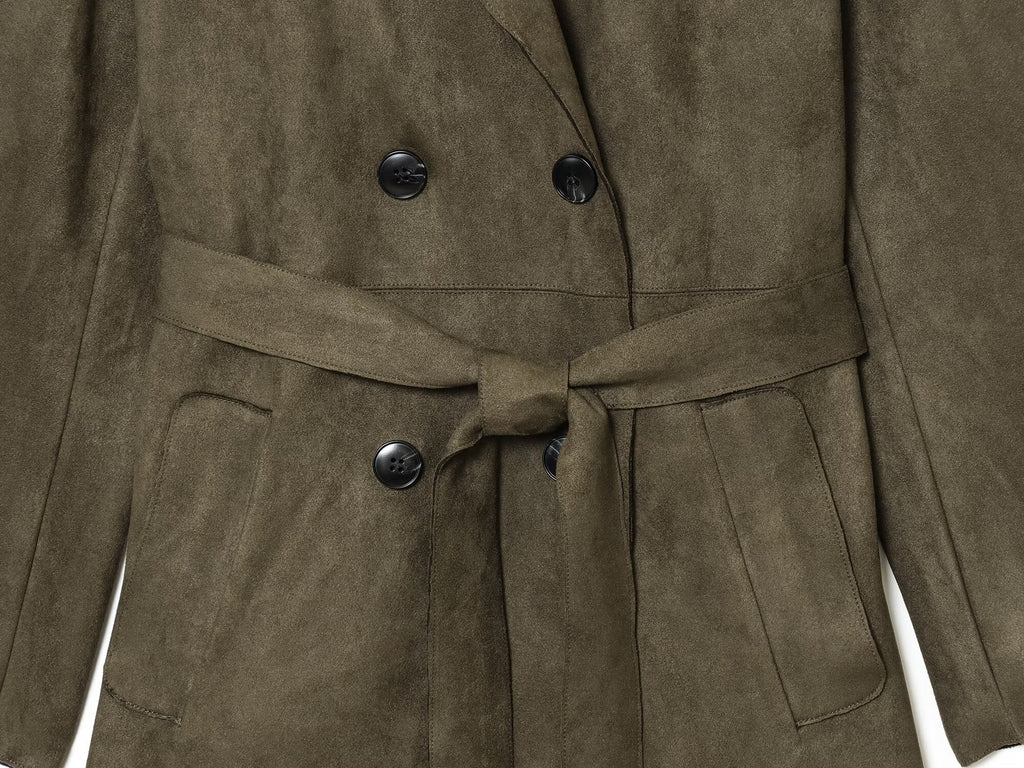 Women's new fashion with Belt long style suede effect windbreaker Coat