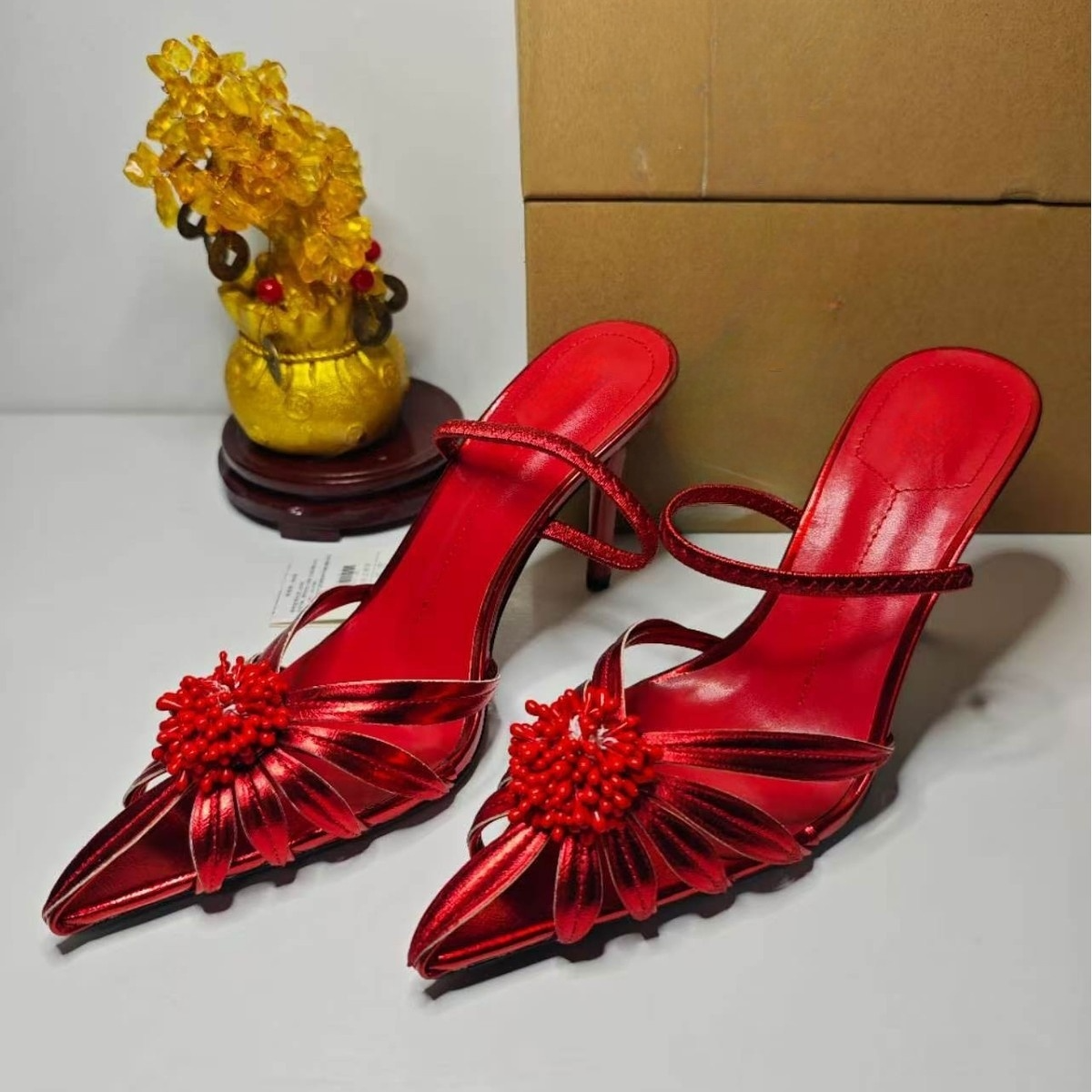 Women's new fashion pointed flower stamens ultra-high heel sandals