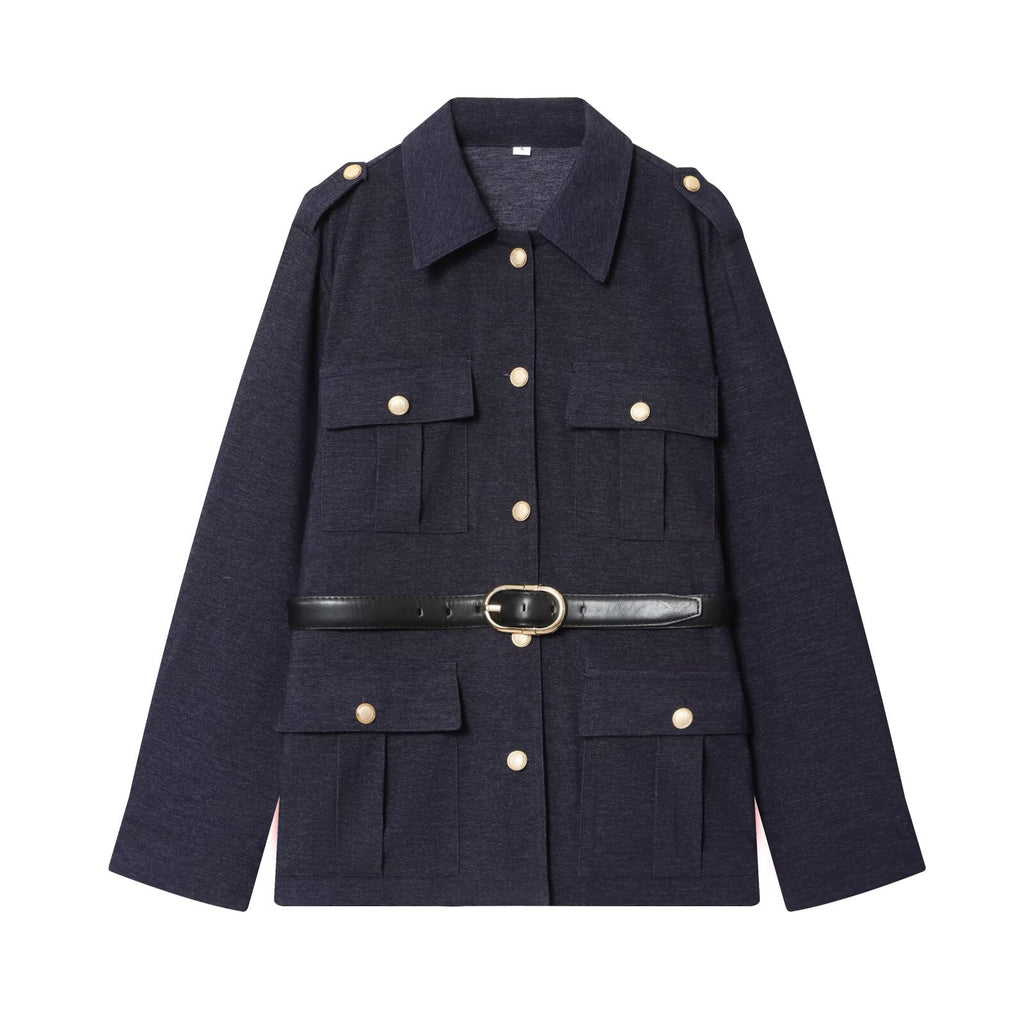 Women's New Fashion With Belt Long Sleeve Lapel Coat+Pants Suit