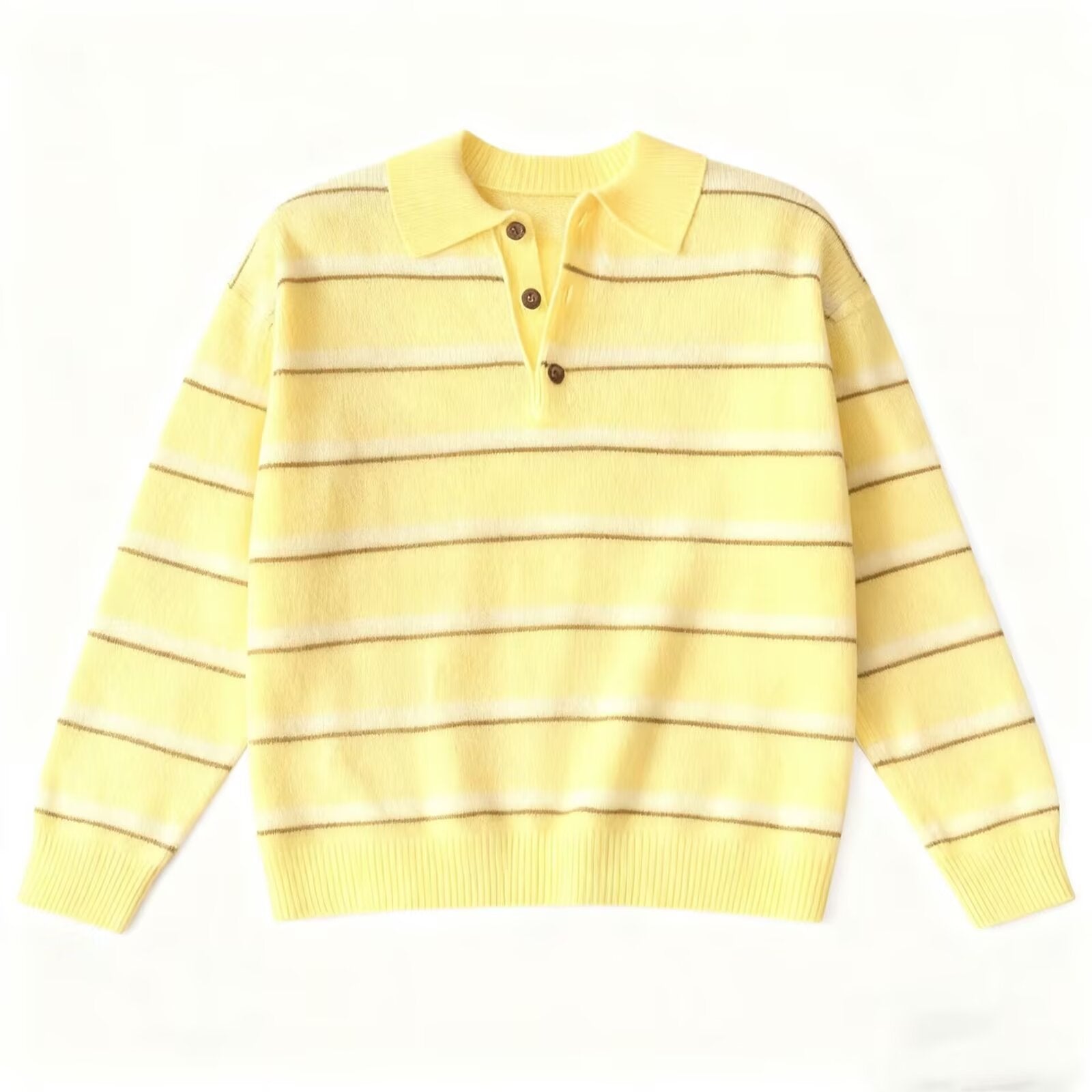Women's casual striped knitted polo shirt