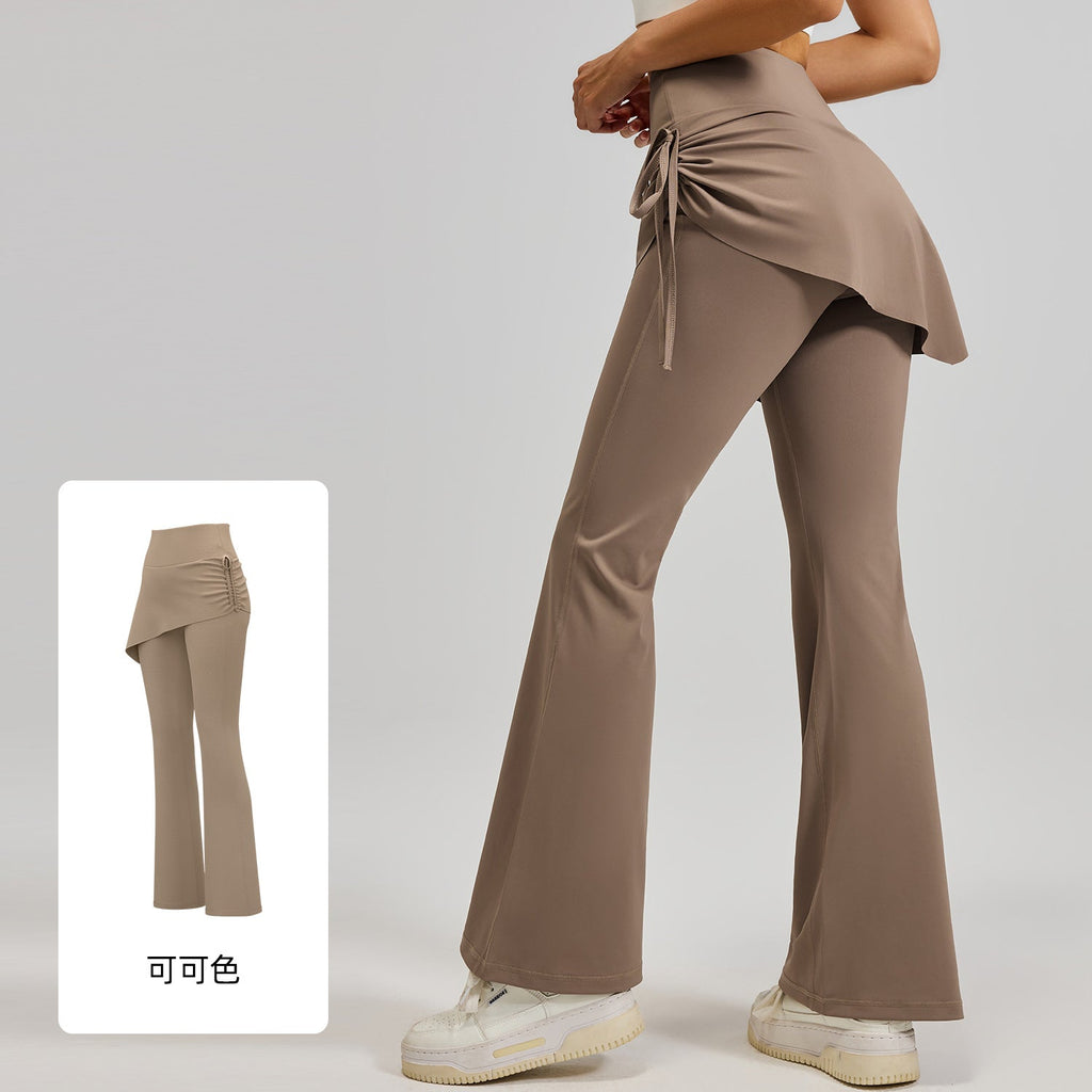 LU Women's new Joker wrinkled trumpet skirt fake two pieces of micro La Pilates high waist hip yoga pants.