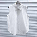 Women's new stylish sleeveless shirt lapel embroidered vest