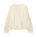 2026 Women's satin textured V-neck shirt